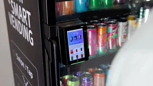 Card reader on a smart cooler showing tap-to-pay